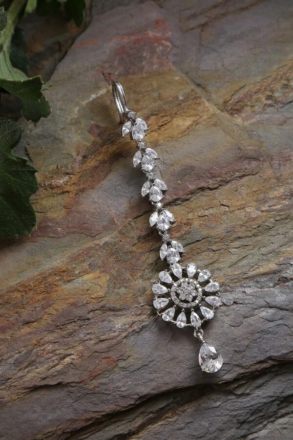 SOHI Silver-Plated White AD-Studded Maangtikka