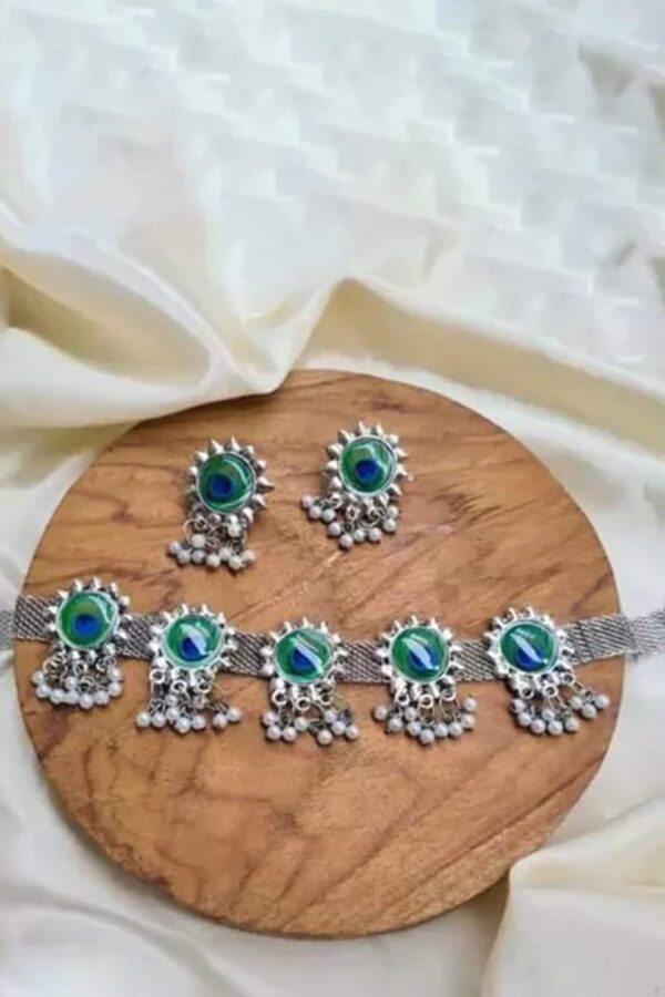Samridhi DC Silver-Plated Beaded Oxidised Jewellery Set