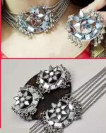 Samridhi DC Silver-Plated Oxidised Mirror Studded & Beaded Jewellery Set - Image 2