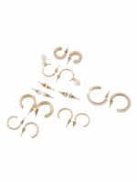 Shining Diva Fashion Set Of 9 Gold-Plated Contemporary Hoop Studs Earrings - Image 15