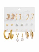 Shining Diva Fashion Set Of 9 Gold-Plated Contemporary Hoop Studs Earrings - Image 4