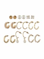 Shining Diva Fashion Set Of 9 Gold-Plated Contemporary Hoop Studs Earrings - Image 5