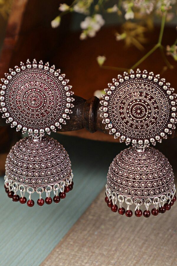 Shining Diva Maroon Contemporary Silver-Plated Jhumkas Earrings