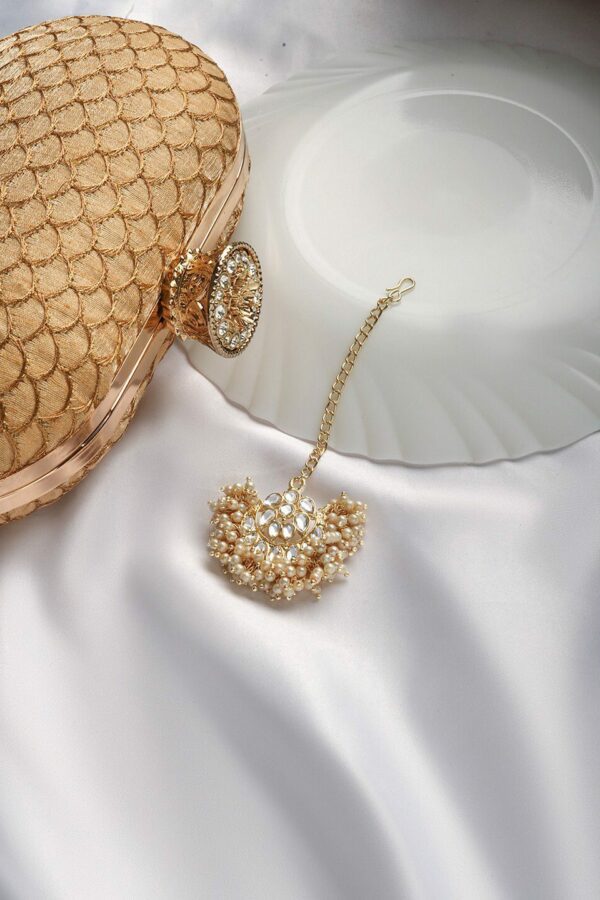 TEEJH Pearls & Polki Beaded Maang Tikka