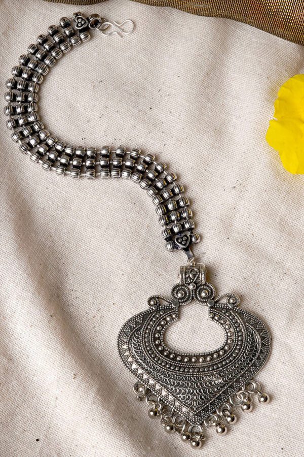 TEEJH Silver-Plated Oxidised Maang Tikka