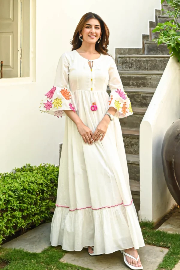 White Flower Patch Dress