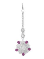 Yellow Chimes Silver-Plated Pink AD-Studded Maang Tika - Image 2