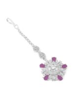 Yellow Chimes Silver-Plated Pink AD-Studded Maang Tika - Image 3