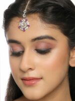Yellow Chimes Silver-Plated Pink AD-Studded Maang Tika - Image 5