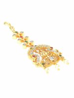Yellow Chimes Women Gold-Plated White & Red AD Studded Handcrafted Maang Tikka - Image 4