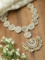 ZENEME Gold-Plated Crescent Shaped Kundan-Studded & Beaded Sheeshphool