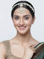 ZENEME Gold-Plated Crescent Shaped Kundan-Studded & Beaded Sheeshphool - Image 5