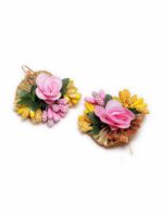 ZENEME Pink & Yellow Gold Gotta Patti Drop Maang Tikka With Earring Set - Image 4