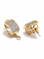ZENEME White & Gold-Toned Teardrop Shaped Studs Earrings - Image 3