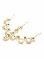 Zaveri Pearls Gold-Plated Green & White Stone-Studded & Beaded Mathapatti Maangtikka - Image 3