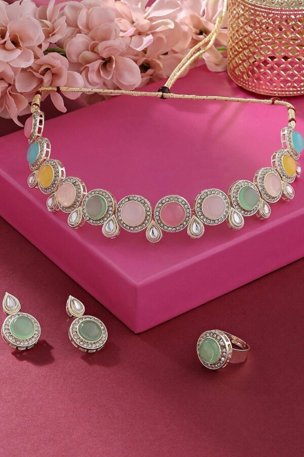 Zaveri Pearls Gold-Plated Kundan-Studded Necklace & Earrings With Ring