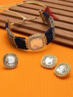Zaveri Pearls Gold-Plated Navy Blue Austrian Diamond-Studded & Beaded Jewellery Set - Image 2