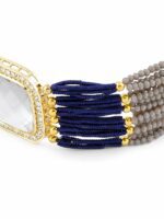 Zaveri Pearls Gold-Plated Navy Blue Austrian Diamond-Studded & Beaded Jewellery Set - Image 3