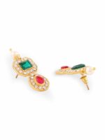 Zaveri Pearls Gold-Plated Pink & Green Stone Studded Jewellery Set - Image 3