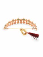Zaveri Pearls Gold-Plated Pink & Green Stone Studded Jewellery Set - Image 9
