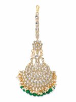 Zaveri Pearls Gold-Plated White & Green Kundan-Studded Beaded Maang Tikka - Image 2
