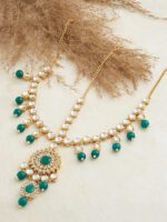 Zaveri Pearls Gold Plated White & Green Kundan Studded Head Jewellery - Image 2