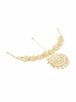 Zaveri Pearls Gold-Plated White Kundan Studded & Pearls Beaded Bridal Maang Tikka - Image 6