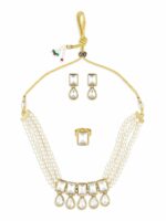 Zaveri Pearls Gold-Plated White Stone-Studded & Pearl-Beaded Jewellery Set - Image 3