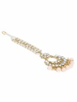 Zaveri Pearls Gold-Toned & Pink Kundan & Dangling Beaded Maangtikka - Image 3