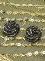 Zaveri Pearls Oxidised Silver-Plated Stone-Studded Floral Studs - Image 2