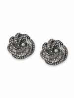 Zaveri Pearls Oxidised Silver-Plated Stone-Studded Floral Studs - Image 4
