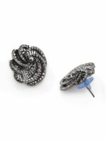 Zaveri Pearls Oxidised Silver-Plated Stone-Studded Floral Studs - Image 5
