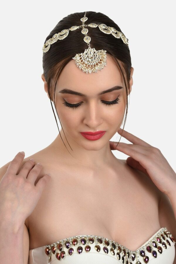 Zaveri Pearls Women Gold-Plated & White Kundan Studded Matha Patti