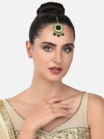 Zaveri Pearls Women Set of 3 Gold-Plated Pink & Green Kundan Studded Maang Tikka - Image 3