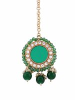 Zaveri Pearls Women Set of 3 Gold-Plated Pink & Green Kundan Studded Maang Tikka - Image 7