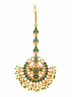 aadita Gold-Plated Green & White Stone-Studded & Beaded Handcrafted Maangtikka - Image 2
