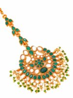 aadita Gold-Plated Green & White Stone-Studded & Beaded Handcrafted Maangtikka - Image 4