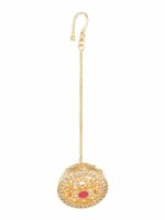 aadita Rose Gold-Plated White & Pink Stone Studded Maang Tikka - Image 2