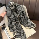 Black & Cream Silk Long Hijab - Image 2