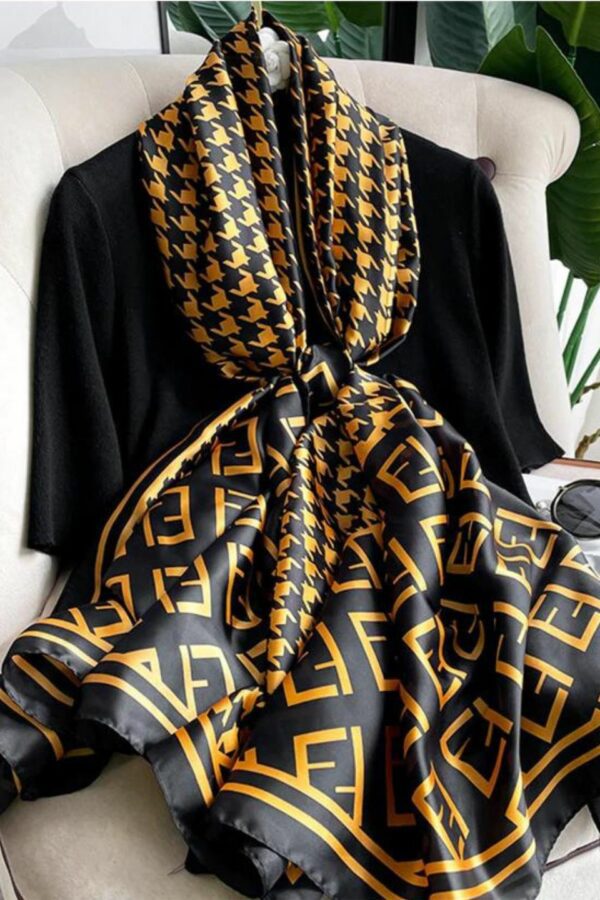 Fendi Brand Black & Gold Silk Long Hijab