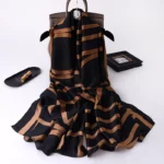 Premium Black & Bronze Silk Long Hijab - Image 2