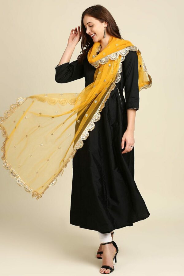 Dupatta Bazaar Yellow & Gold-Toned Embroidered Net Dupatta