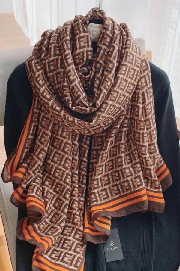 Fendi Brand Brown Silk Long Hijab