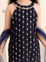 pspeaches Girls Floral Embroidered Layered Kurta with Sharara & With Dupatta - Image 2