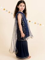 pspeaches Girls Floral Embroidered Layered Kurta with Sharara & With Dupatta - Image 4