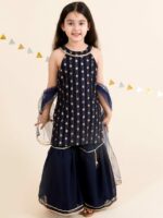 pspeaches Girls Floral Embroidered Sequinned Kurta with Sharara & Dupatta