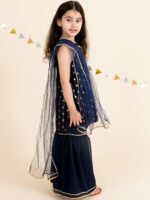 pspeaches Girls Floral Embroidered Sequinned Kurta with Sharara & Dupatta - Image 3