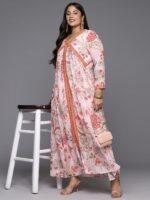 A PLUS BY AHALYAA Women Floral Printed High Slit Kurta with Trousers - Image 7