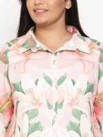 Amydus Plus Size Floral Printed Shirt Collar Curved Kurta - Image 2