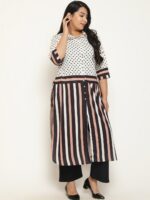 Amydus Plus Size Geometric Printed Cotton Linen Shirt Collar Kurta - Image 3